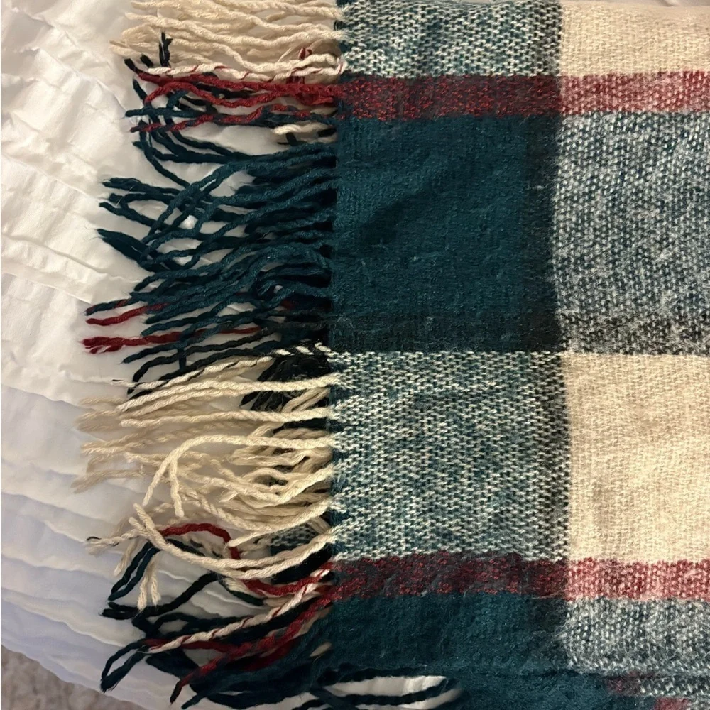 Tartan Plaid Wool Blanket Scarf - Dark Green, Cream, Red Holiday Dior Lookalike